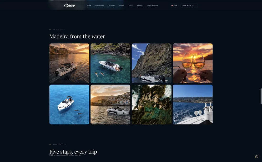 Página do site charter privado Madeira